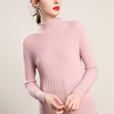 

QIANMUCHUN Womens Half High Collar Sucker Slim Cashmere Sweater 5785