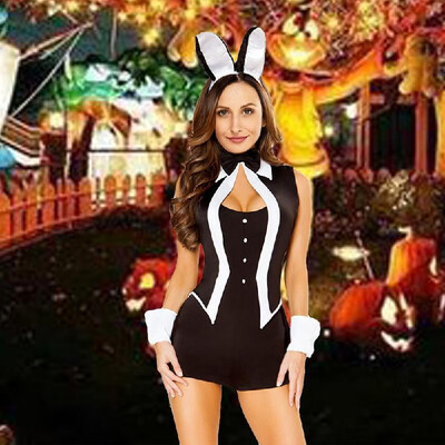 

Sexy Women 5 Piece Tuxedo Bunny Costume Tux&Tails Halloween Cosplay Uniform Black