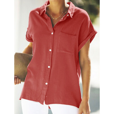 

Nomeni Womens Casual Solid Color Tops Pocket Short-sleeved Blouse T-shirt
