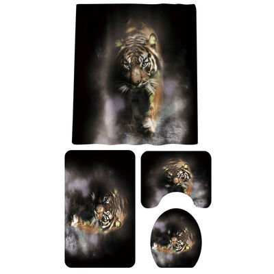 

4pcs Non-Slip Toilet Rug Lid Cover Water Resistant Contour Shower Mat Moonlight Printed for Bathroom