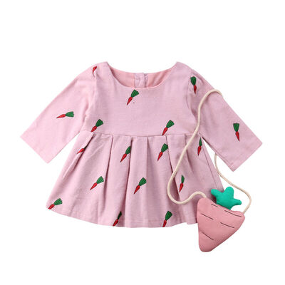 

Toddler Baby Girls Long Sleeve Princess Casual DressCute Carrot Bag Clothes