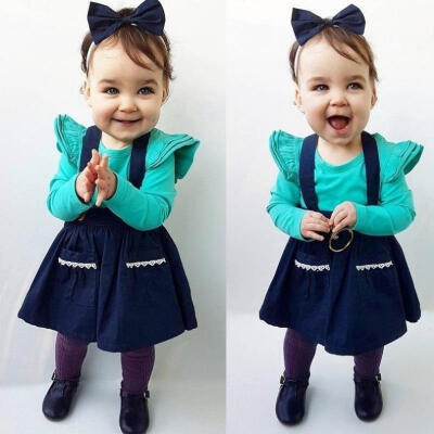 

Newborn Toddler Baby Girl Brace Dress Overalls Princess Party Autumn Clothes 6M-3Y