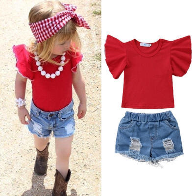 

Kids Baby Girls Denim Tops T-shirt Hot Pants Shorts Outfits Clothes Summer 1-6T