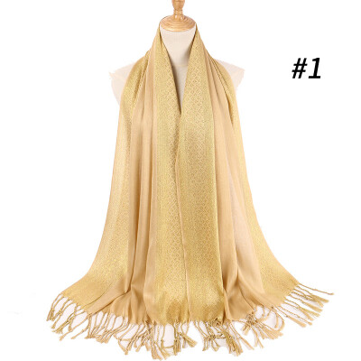 

Monochrome gold silk polyester cotton scarf new hairy bag turban wrinkle scarf foreign trade hot wholesale MSL031