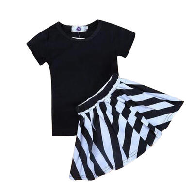 

2pcs Baby Girls Clothes T-shirt Striped Skirt Set Kid Summer Dress Outfit