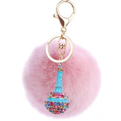 

Plush Rex Rabbit Hair Ball Alloy Keychain Bag Car Mobile Phone Accessories