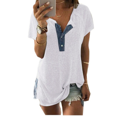 

Nomeni Women Short Sleeve Loose Casual Button Blouse T Shirt Tank Tops