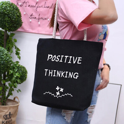 

Hot Fashion Letter Print Canvas Tote Bag Shoulder Handbag With Hemp Ropes for Women Girls