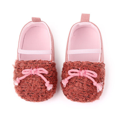 

Baby Girl Breathable Plush Bowknot Print Anti-Slip Casual Sneakers Toddler Soft Soled Walking Shoes 0-12M