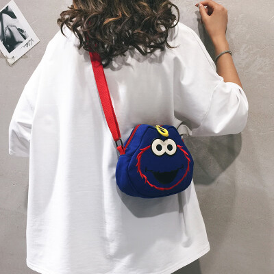 

Ins canvas small bag female 2019 new cartoon cute Messenger mini bag tide Korean version of the wild Sesame Street Pack