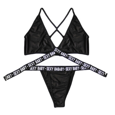 

Toponeto Fashion Women Letter Push Up Top Bra Underwear Set Sexy Lingerie Sleepwear Thong