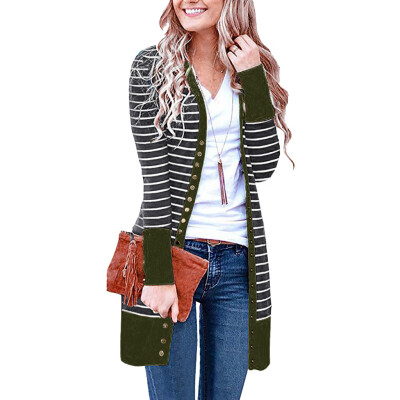 

Roseonmyhand Women Casual Long Sleeve Stripe Patchwork Long Cardigan Tops Blouse Coat