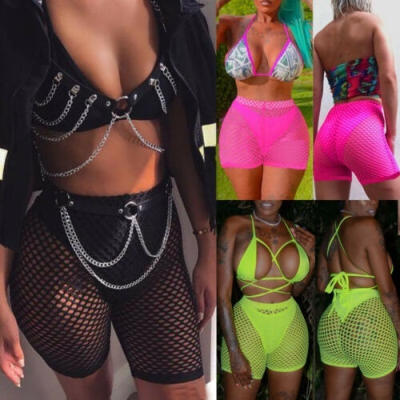 

Women See Through Fishnet Shorts Leggings Mesh Pants Cycling Bikini Cover Up