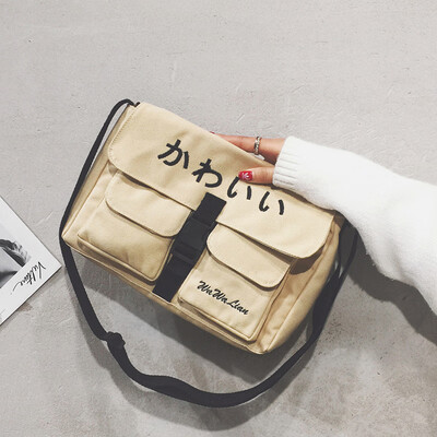 

Ins Xiaoqing Japanese Canvas Baggage Girl One Shoulder Slant Baggage Student Korean Edition Campus Uzzang