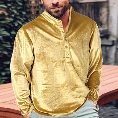 

Toponeto Mens New Style Golden Velvet Long Sleeve Blouse Fashion Comfortable Blouse Top
