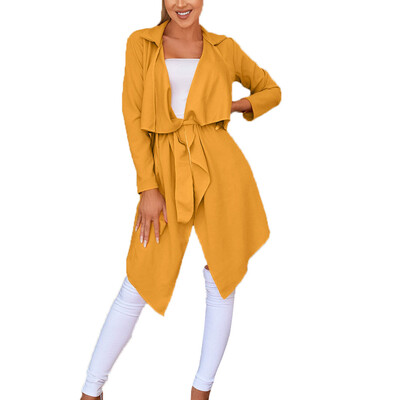 

Toponeto Womens Loose Solid Irregular Hem With Lapel Coat Trench Coat Cardigan Tops