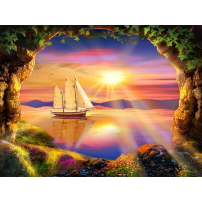 

Full Square Rhinestone Sea DIY Diamond Painting Landscape Diamond Embroidery Sunset Cross Stitch Mosaic Home Decoration