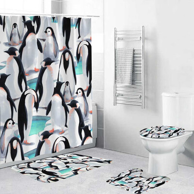 

Gobestart 4PCS Non Slip Toilet Polyester Cover Mat Set Bathroom Shower Curtain
