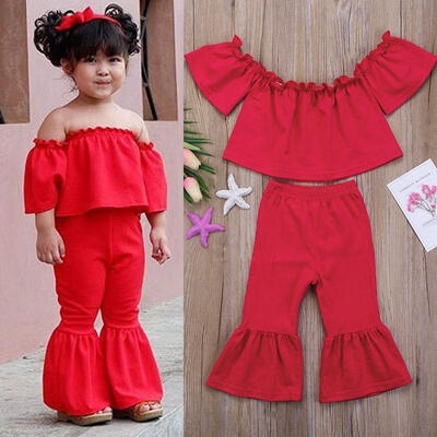 

Baby Kids Girls Off-Shoulder TopsFlare Pants Set