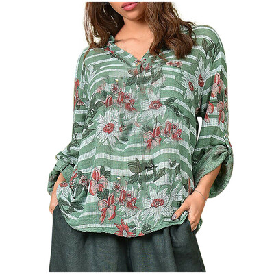 

Starmoon Fashion Women V-Neck Long Sleeve Casual Button Foral Printed Tops Blouse