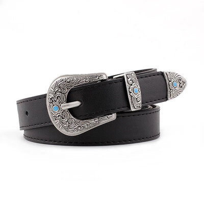 

Luxury Designer Brand 2019 Women Silver Leather Western Cowgirl Waist Belt Fashion Metal Buckle Waistband New Hot Belts forWomen