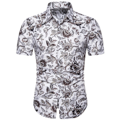 

Tailored Men Summer Slim Loose Hawaii Short Sleeve Printed Turn-down Collar T-shirt Tops