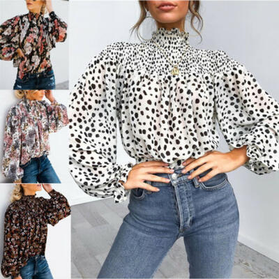 

New Women Hight Neck T-Shirt Loose Long Sleeve Baggy Casual Tunic Tops Size -XL