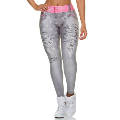 

Starmoon Women Slim Faux Fake Ripped Hole Jeans Leggings Stars Fashion Fitness Yoga Pants