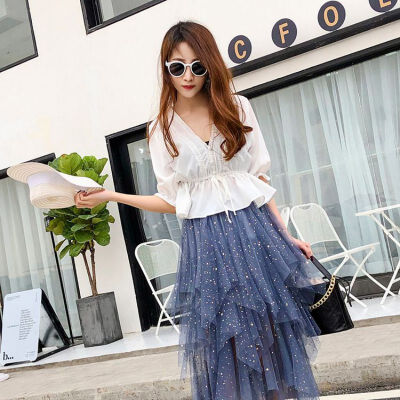 

Korean Style Cotton Mid-sleeve Shirt Fashion All-match Lace Decoration Shirt