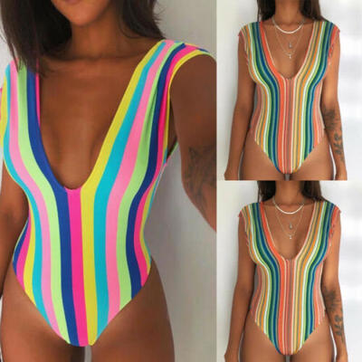 

Women One-piece Rainbow Swimsuit Swimwear Monokini Bathing Suit Bikini Beachwear