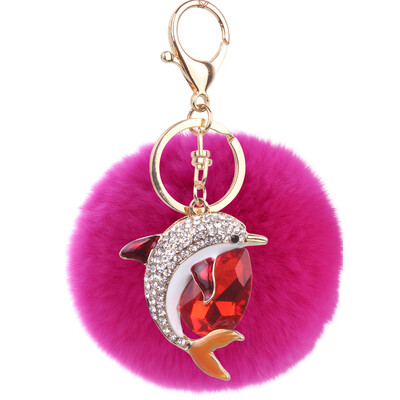 

Rex rabbit hair ball pendant alloy diamond dolphin lady bag car keychain creative