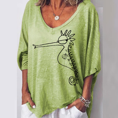 

Starmoon Plus Size Women Long Short V-Neck Printed Casual Tops Blouse T-shirt