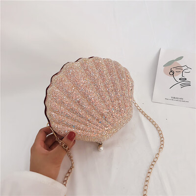 

Small fragrance simple wild shell bag female 2019 tide Korean fashion chain bag personality sequin shoulder shoulder Messenger bag