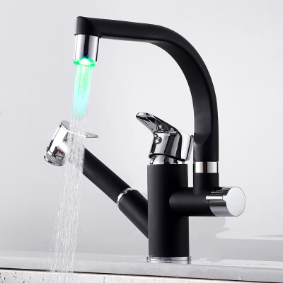 

360°Swivel Spout LED Kitchen Sink Mixer Taps With Pull Out Bidet Spray Tap Black