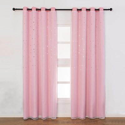 

Blackout Curtains Star Shape Hollow Double Layer Cloth Yarn Combination Thermal Insulating Room Darkening Curtains 39"X98"