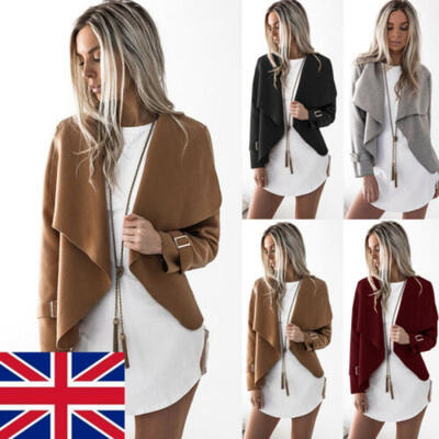 

Womens Long Sleeve Waterfall Cardigan Blazer Coats Asym Open Front Suede Jacket