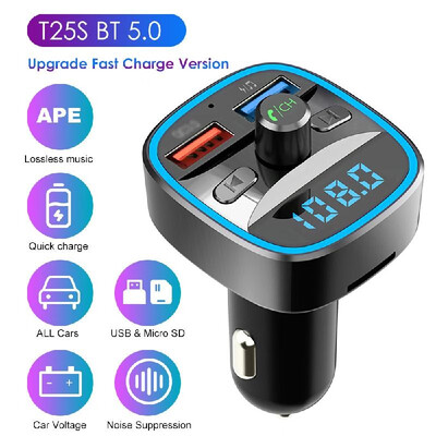 

T25S Car MP3 Player Multi-function BT50 FM Transmitter Dual USB Chargers Support Hands-free TF Card U Disk Music Play