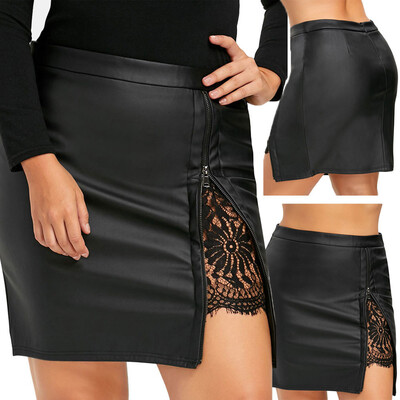 

Roseonmyhand Women Fashion Girls Leather Lace Uniform Pleated Skirt