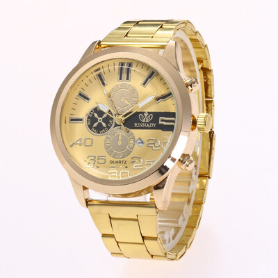 

New fashion three-eye alloy watch mens steel belt calendar quartz watch explosion section