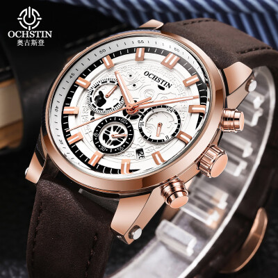 

Augustus OCHSTIN multi-function three-eye calendar multi-function leather mens watch mens watch