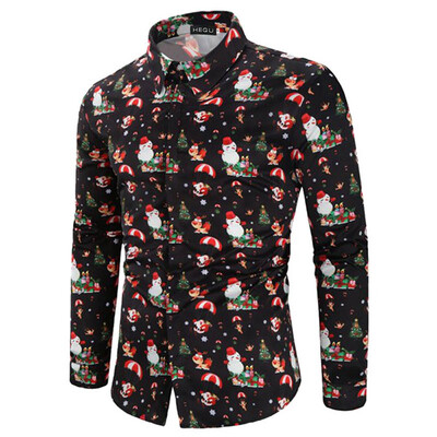 

2019 New Arrival Hot Sale Casual Christmas Santa Christmas Tree 3D Print Shirt Long Sleeve Stand Collar Slim Fit Shirt Plus Size