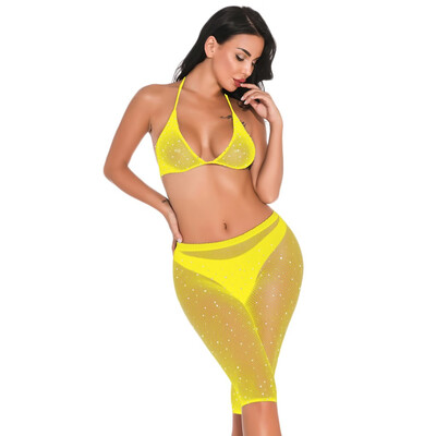

Toponeto New Women Fishnet Hollow Out Floral Diamond Pantyhose Stocking Bra Lingerie