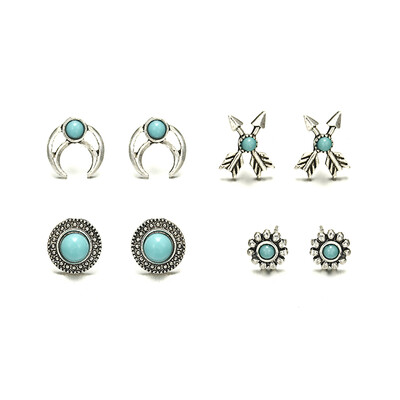 

4PCSLot Bohemia Star Heart Cross Shaped Small Stud Earrings Set For Women Imitation Retro Vintage Earrings Jewelry Brincos