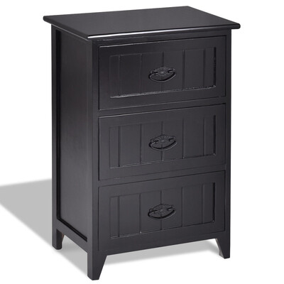 

3 Drawers End Storage Wood Side Nightstand-Black
