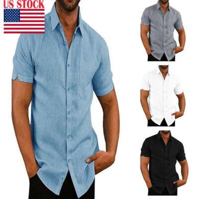 

Fashion Mens Summer Casual Dress Shirt Mens Solid Short Sleeve Shirts Tops Tee