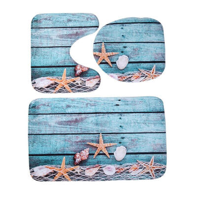 

3pcs Flannel Print Non Slip Toilet Bathroom Pad Floor Mat Rug Home Decor