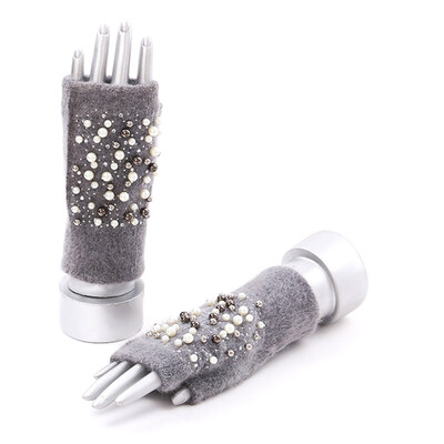 

Women Fashion Warm Winter Knit Pear Rhinestone Fingerless Gloves