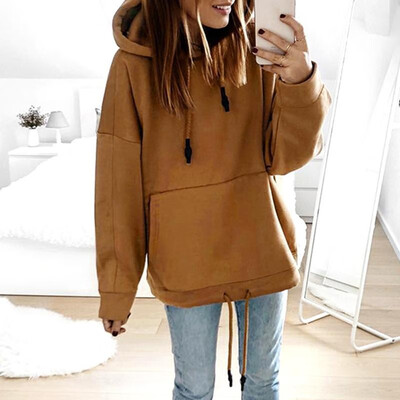 

Women Loose Hoodies Hooded Sweatshirt Drawstring Drop Shoulder Pocket Front Autumn Winter Pullovers Solid Casual Tops Outwear