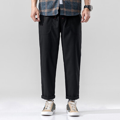 

Tailored Mens Fashion Summer Casual Solid Pocket Drawstring Cotton Linen Long Pants