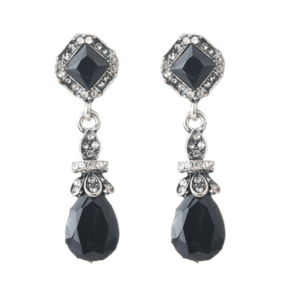 

Vintage Rhinestone Inlaid Rhombus Long Dangle Eardrop Banquet Cocktail Earrings